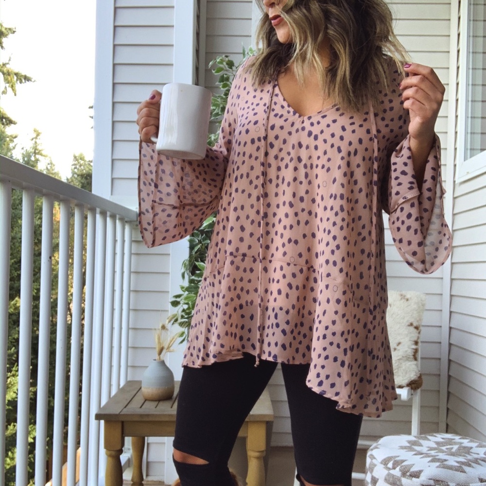 Amazing Lace Leopard Print Bell Sleeve Top